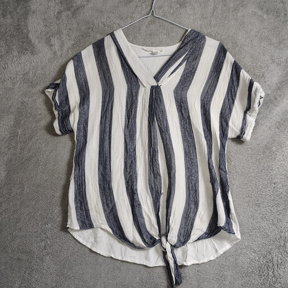 Melissa Nepton V Neck Top - Soft Rayon Blue Stepped - Size P/S Tie Front Lined